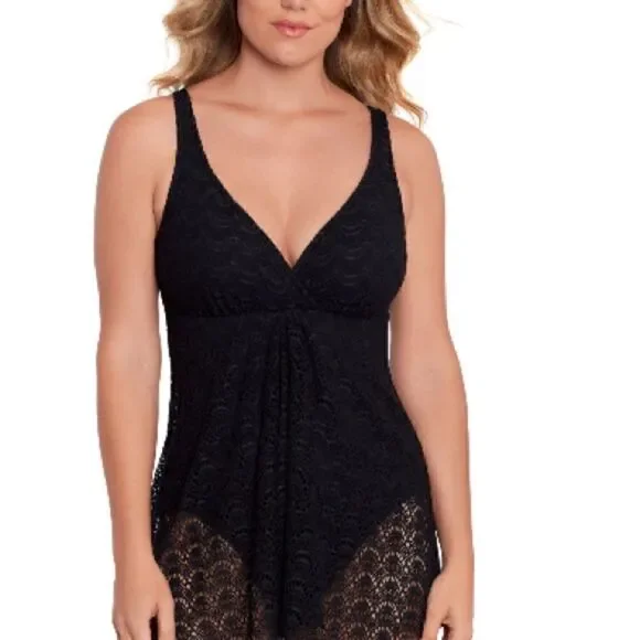 SWIM SOLUTIONS Women's Tummy-Control Flyaway Swimdress, swimwear onesuit - Picture 3 of 13